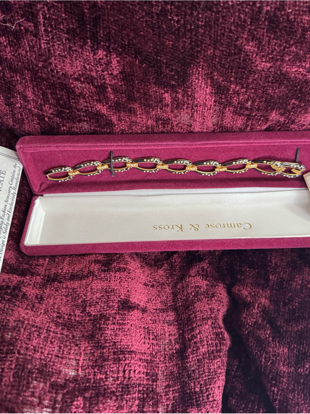 Gold Tone Link Bracelet With Clear Crystal Accents